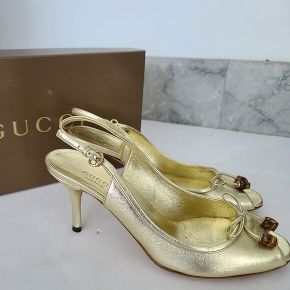 Gucci Shoes - NEW Gucci Metallic Gold Leather Heels Pumps